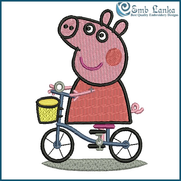 Peppa Pig Riding Bike Embroidery Design - Emblanka