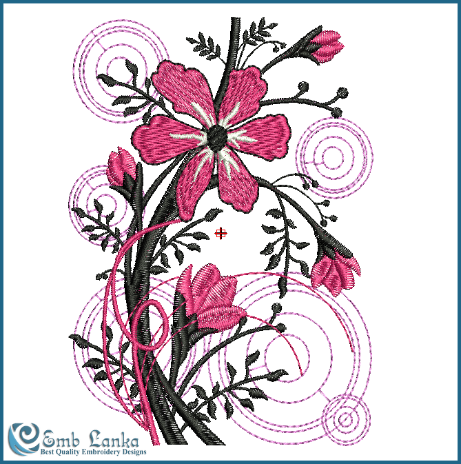 Pink Flower Grunge Embroidery Design - Emblanka