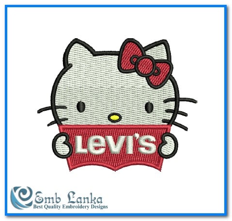 Hello Kitty with Levis Logo Embroidery Design - Emblanka